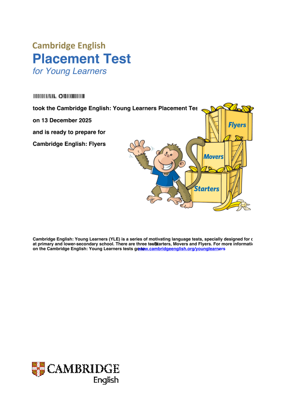 Cambridge English Placement Test - YL Certificate